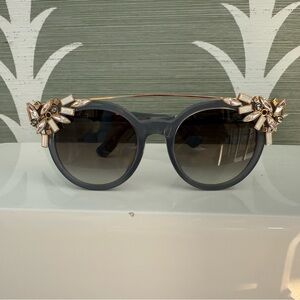 Jimmy Choo Vivy Gray Opal Sunglasses with Gold Floral Accents